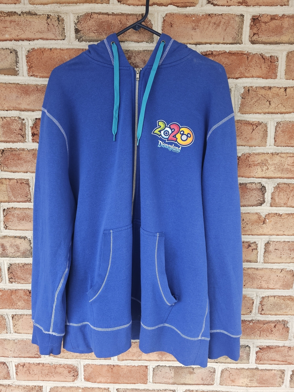 Disneyland 2XL Blue 2020 Zip Hoodie with Teal Drawstrings